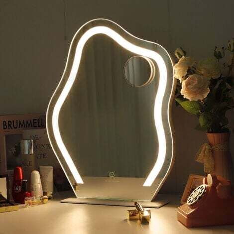 [JAMAIS UTILISÉ] FENCHILIN Specchio cosmetico con luci a forma di nuvola 45 x 55 cm, specchio Hollywood con LED dimmerabile a 3 colori, specchio per trucco con luci, per tavolo da toeletta, specchio d
