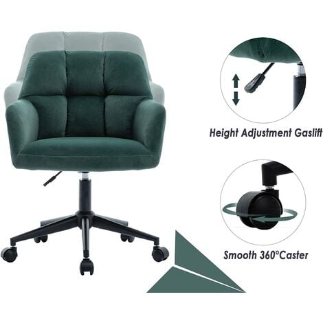 Chaise de Bureau à Roulettes Fauteuil Bureau Chaise Bureau Réglable en Hauteur à Domicile, Velours, Vert
