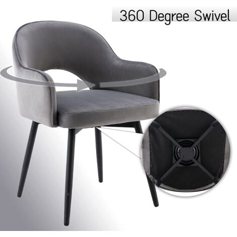 Chaise Salle à Manger Moderne avec Accoudoirs Lot de 2 Chaise de Cuisine Rembourés avec Pieds en Métal pour Salon, Velour, Gris