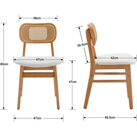 chairus Lot de 2 Chaises de Salle à Manger en Fausse Fourrure, Chaise de Cuisine à Dossier en Rotin, Chaise Cannage avec Pieds en Bois, Beige-2