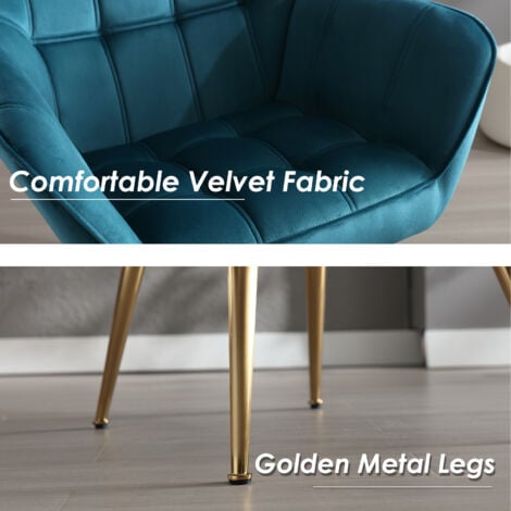 Fauteuil relax Fauteuil Salon Moderne Fauteuil Scandinave avec Pied Doré Fauteul Rembourré pour Chambre, Velours, Bleu