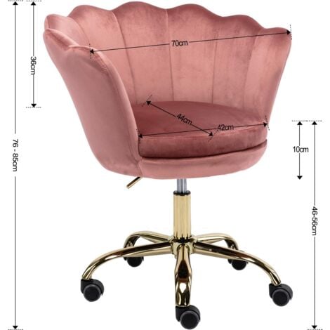 Chaise de Bureau Fauteuil de Bureau à Roulettes Réglable en Hauteur pour Bureau et Chambre, Velours, Rose