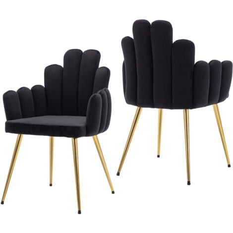 Chaise de Salle à Manger Lot de 2 Chaise en Velours avec Pied Doré Chaise de Salon Moderne Pour Cuisine et Restaurant, Noir