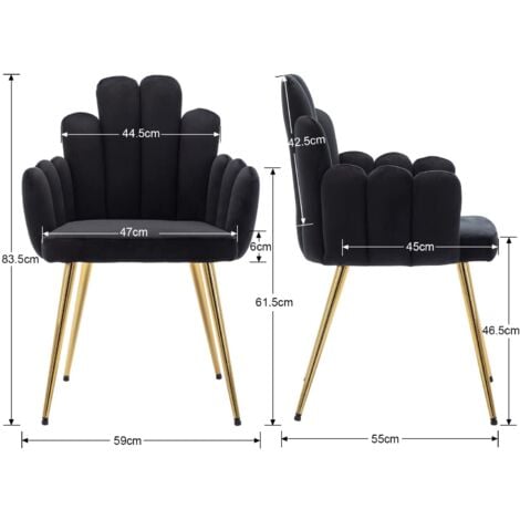 Chaise de Salle à Manger Lot de 2 Chaise en Velours avec Pied Doré Chaise de Salon Moderne Pour Cuisine et Restaurant, Noir
