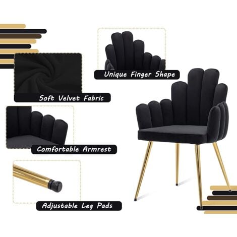 Chaise de Salle à Manger Lot de 2 Chaise en Velours avec Pied Doré Chaise de Salon Moderne Pour Cuisine et Restaurant, Noir