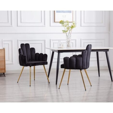 Chaise de Salle à Manger Lot de 2 Chaise en Velours avec Pied Doré Chaise de Salon Moderne Pour Cuisine et Restaurant, Noir
