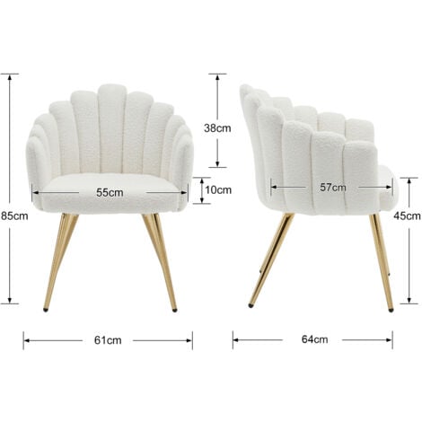 Fauteuil Salon Moderne Fauteuil avec Pied Doré Fauteul Salon Rembourré Fauteuil Coiffeuse pour Salon, Fausse Fourrure, Blanc