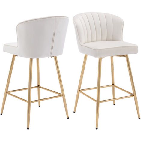 Wahson Office Chairs – Lot de 2 tabourets de bar modernes – Dossier en velours beige – Hauteur d'assise 64.75cm – Structure en métal doré