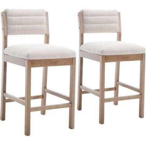 [JAMAIS UTILISÉ] Wahson Barhocker 2er Set, Moderne Tresenhocker aus Leinen, Gepolsterter Barstuhl mit Holzrückenlehne, Beige