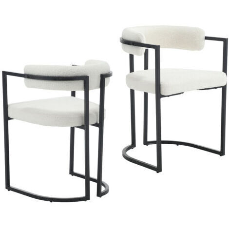 [JAMAIS UTILISÉ] Wahson Lot de 2 Chaises en Fausse Fourrure,Chaise Salle à Manger Moderne avec Accoudoirs Dossier Chaise de Cuisine Pied en Métal, Blanc