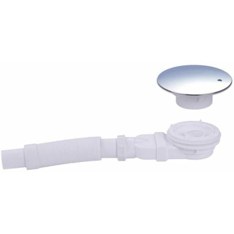 Bonde de douche 90 mm, extra plat, trou de vidange pour bac de douche, siphon avec système anti-odeurs, tamis à cheveux,  couvercle chromé,blanc, (Avec tuyau) DOLASO