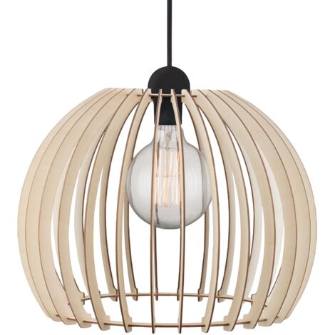 Nordlux – Suspension CHINO 40 en bois naturel marron – H.34cm – Culot E27 – IP20 pour intérieur – Abat-jour en lattes pour lumière diffuse (1/5)