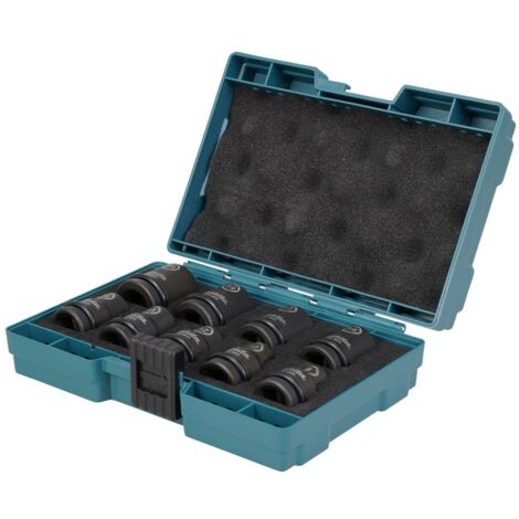 Juego de 9 vasos para llaves de impacto Makita de 1/2'', color negro (E-16570)