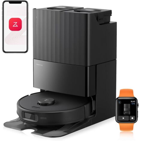 Robot aspirador y fregona Roborock Qrevo Edge S5A (18 500 Pa), antienredos, cepillo lateral y brazo flexible, fregado con agua caliente y autolimpieza, secado con aire caliente, color negro.