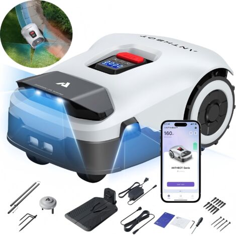 Anthbot Genie 800 Robot Cortacesped Electrico, inalámbrico, mapeo automático, visión RTK + IA 3D+Cámara de 4 ojos,, con módulo 4G y estación RTK.
