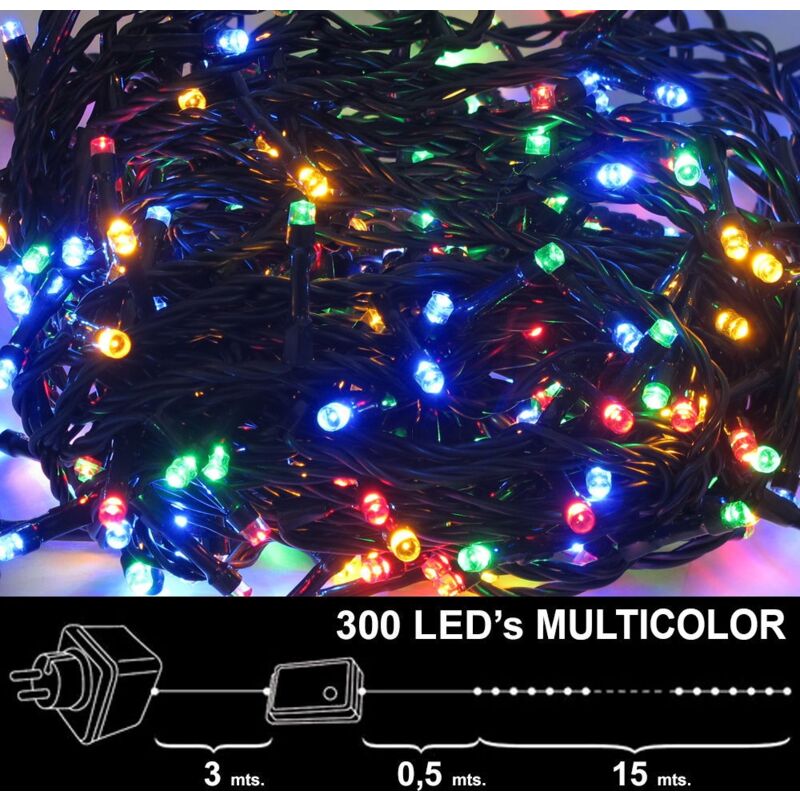 Luces navidad 300 leds luz multicolores interior / exterior (ip44)