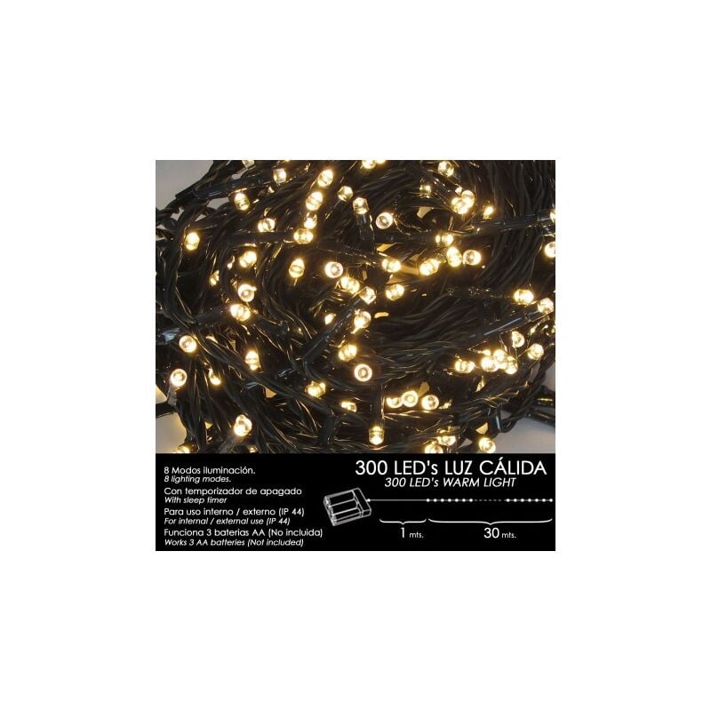 Luces navidad a pilas 300 leds luz calida interior / exterior (ip44)