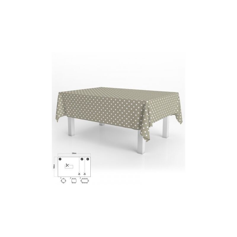 Mantel hule rectangular topos beige impermeable antimanchas pvc 140x250 cm. recortable uso interior y exterior