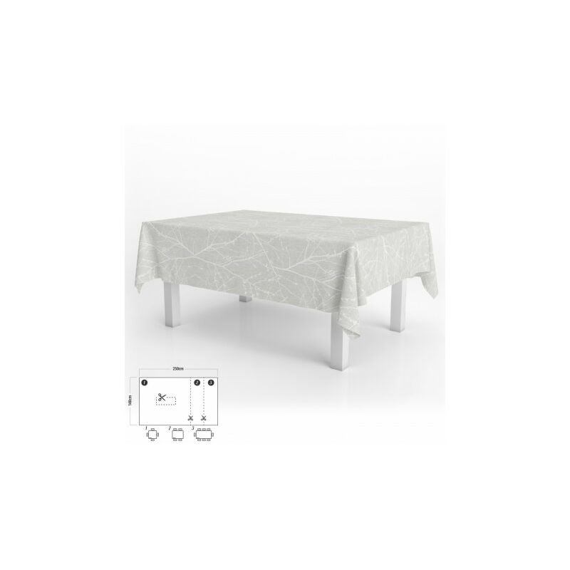 Mantel Hule Rectangular ramas gris impermeable antimanchas pvc 140x250 cm. recortable uso interior y exterior