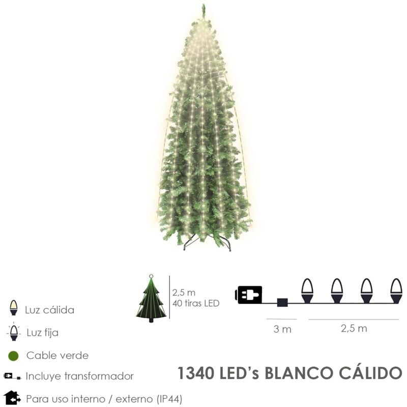 Guinalda luces navidad 1340 leds cascada cubrearbol blanco calido. ip44. luz navidad interiores y exteriores