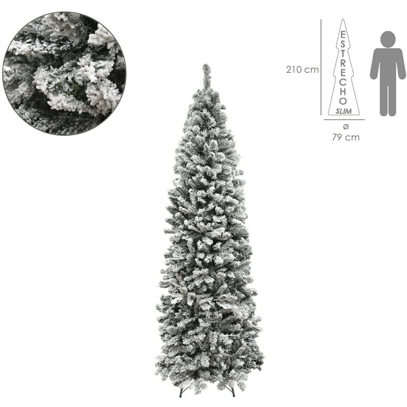 Arbol de navidad 210 cm. slim nevado (estrecho) 972 ramas pvc