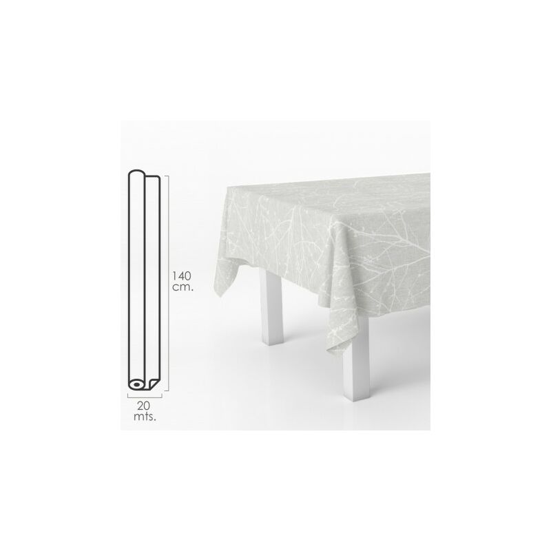 Mantel hule rectangular ramas gris. impermeable antimanchas pvc 140 cm. x 20 metros. rollo recortable. interior y exterior