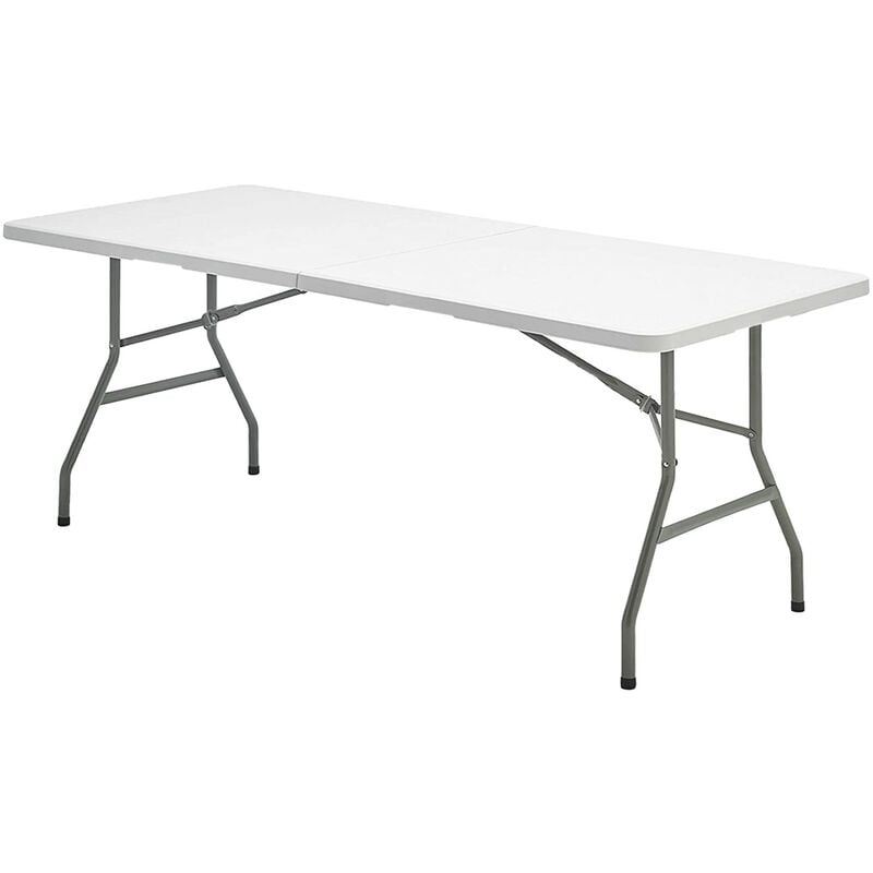 Mesa plegable rectangular multifuncional, portatil, resistente,multiusos 244x76x74 cm. color blanco