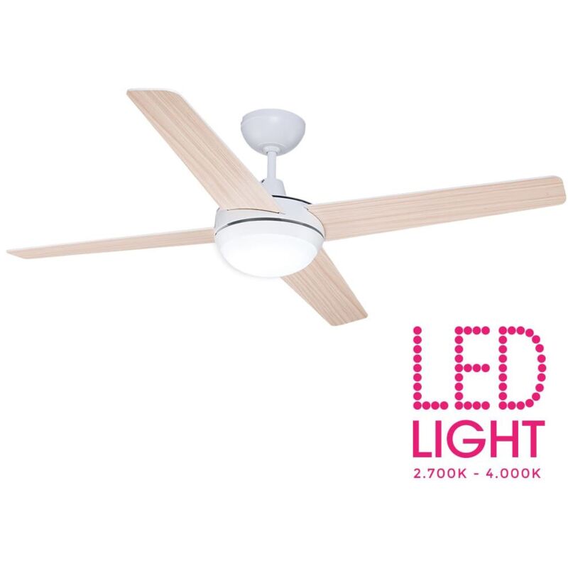 Ventilador Techo Led modelo chukotka 130cm blanco madera 2200 lumens edm de potencia 28w aspas ø132cm con mando distancia madeira 132 1540