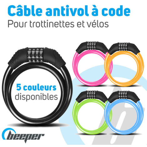 Antivol Vélo Câble Acier 10mm X 105cm - Cadenas à Code 5 Chiffres - Pour Trottinette, Moto, Portail