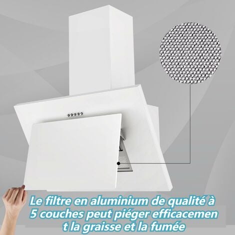 Topstrong Hotte Inclinee 60cm 350 m³/h 3 Vitesse Recyclage ou Evacuation Verre Blanc-TV4760W