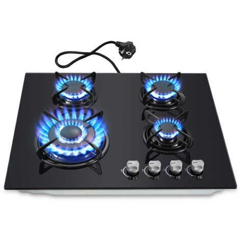 Plaque de cuisson gaz 4 feux 60cm – Puissance 8060W – Brûleurs de 900W à 3400W – Sécurité thermocouple – Encastrable noir GPL/Naturel (1/5)