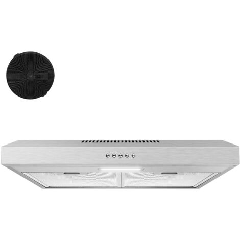 Hotte décorative encastrable 60 cm – Débit d'air 201 m³/h – Acier inoxydable – Filtre à charbon actif – Classe énergétique C – 3 vitesses