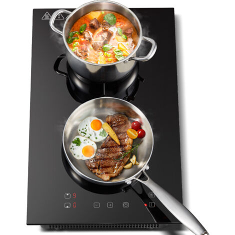 Plaque induction 2 foyers 52cm 3300W – Minuterie 1 à 99 min – 10 niveaux de puissance – Compatible acier inoxydable et fonte (1/5)