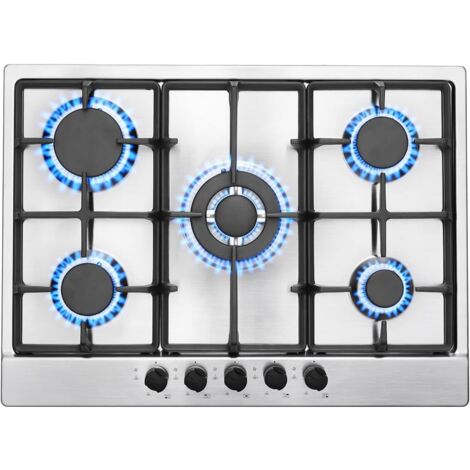Plaque de cuisson gaz 5 feux – Acier inoxydable – Thermocouple de sécurité – Compatible gaz naturel et propane – 10 460 W – 68 cm (1/5)