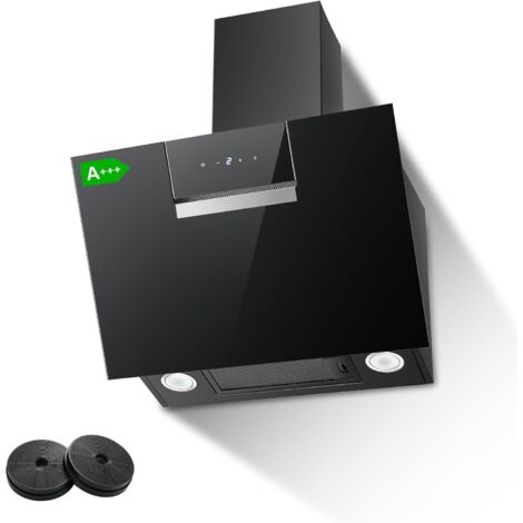 SNDOAS Hotte Aspirante 60cm, 800 m³/h Hotte Inclinée avec 2 Filtres à Charbon, Classe A+++, 4 Vitesses, Écran Tactile, Evacuation ou Recyclage, Éclairage LED, Noire [Classe énergétique A+++]