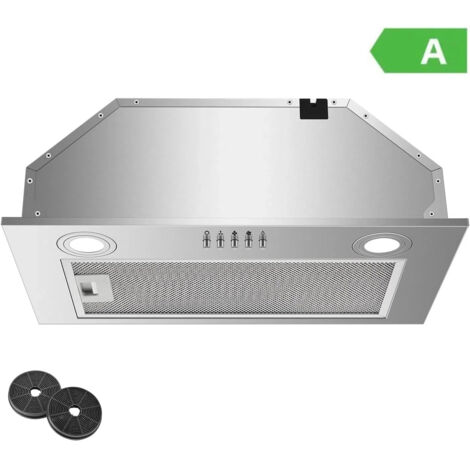 Hotte Aspirante Encastrable 52cm, Hotte Aspirante Encastrée, 300m³/h, 3 Vitesses, Évacuation & Recyclage d'air avec filtre à charbon actif, éclairage LED, hotte aspirante en inox [Classe énergétique A