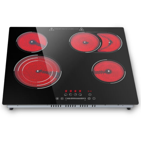 Plaque Vitrocéramique 4 Feux,Encastrable 59 cm avec Zone Ovale & Triple Couronne,6700W,9 Niveaux,Minuterie