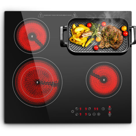 Plaque Vitrocéramique 4 Feux,Encastrable 6600W,Ovale Double Zone,9 Niveaux,compatible avec tous les ustensiles de cuisson