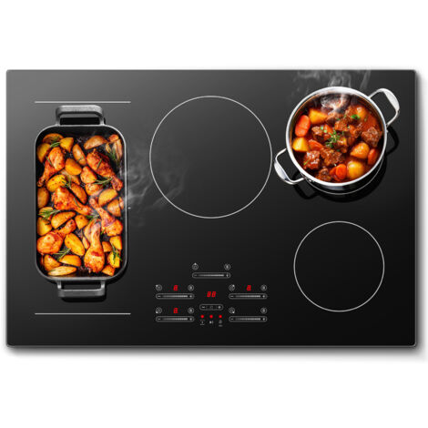 Plaque Induction 5 feux avec 1 Flexzone,encastrable 77 cm,9500W,9 niveaux,Minuteur 1-99 min