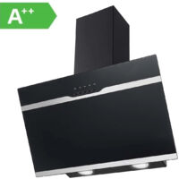 Hotte décorative inclinée 60 cm – Débit d'air 350 m³/h – 3 vitesses – Classe A++ – Niveau sonore 56 dB – Évacuation ou recyclage