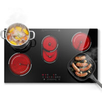 Plaque Vitrocéramique 5 Feux 8400W,avec Zone Ovale Pour Plats à rôtir,90cm, Commande Tactile, Minuteur, pour Toutes Casseroles