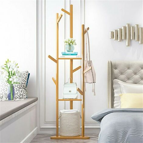 Perchero Colgador de Pie de Madera Bambu Moderno Original de Arbol para Pasillo UNHO
