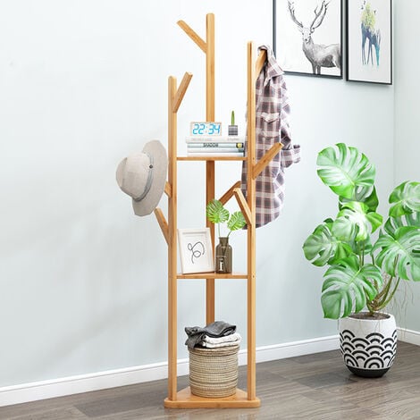 Perchero Colgador de Pie de Madera Bambu Moderno Original de Arbol para Pasillo UNHO