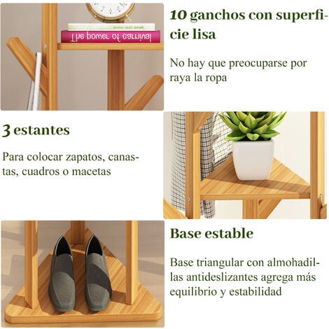 Perchero Colgador de Pie de Madera Bambu Moderno Original de Arbol para Pasillo UNHO