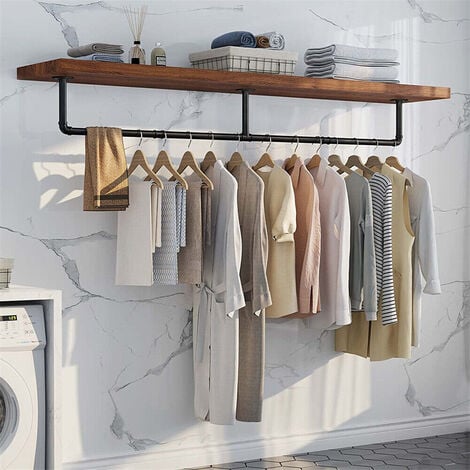 UNHO Barra Perchero de Pared Industrial de Tubo Vintage de Longitud Ajustable 90-180cm para Colgar Ropa, Negro