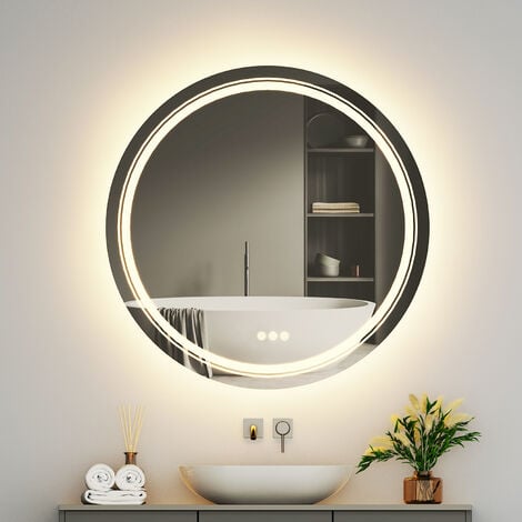 LUVODI Espejo Baño Antivaho con Doble Luz LED Redondo Iluminado Inteligente  Retroiluminado de Pared, 60x60cm