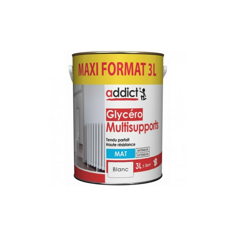 Peinture Addict glycéro multi-supports murs, plafonds, boiseries et  radiateurs blanc brillant 10L