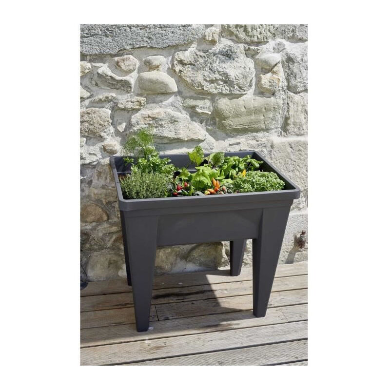 Table Potagère AROMATIQUE EDA 23L - 38.5x38.5x68 Cm - Gris Anthracite - Pour Aromates Sur Balcon, Fabrication Française