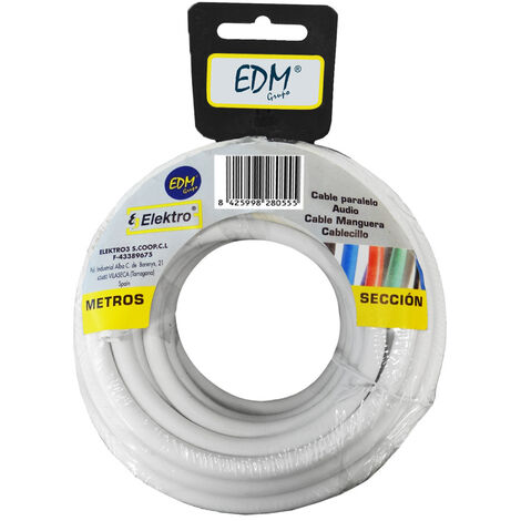Câble Tubulaire 2x1mm Blanc 5m Câble électrique Souple Double Isolation - Edm (1/2)