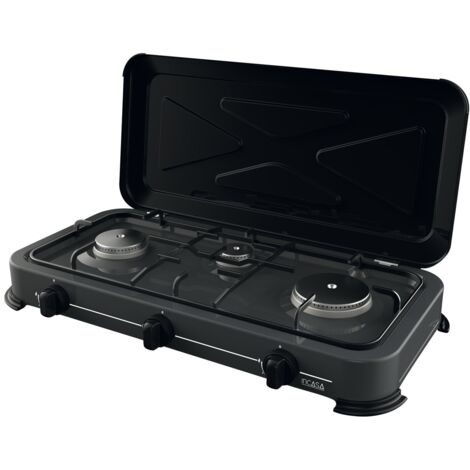 Réchaud à gaz 3 feux camping – Puissance 4,25 kW – Raccord G1/2 femelle – Couvercle pare-flamme pour extérieur